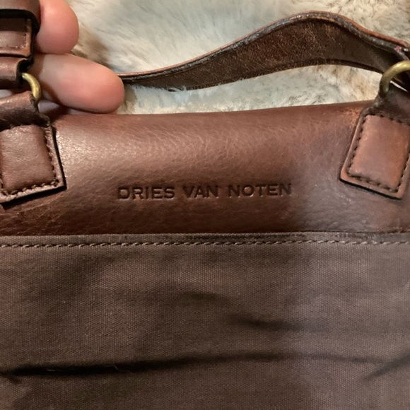 Dries Van Noten Crossbody Small Bag Leather Brown Canvas Brass Inside Hook - Picture 5 of 12